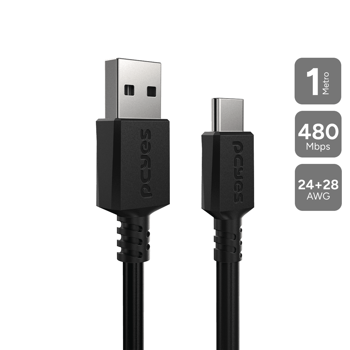 Cabo PCYES USB A para USB Tipo-C 1 Metro 3A 480Mbps PUACP-01