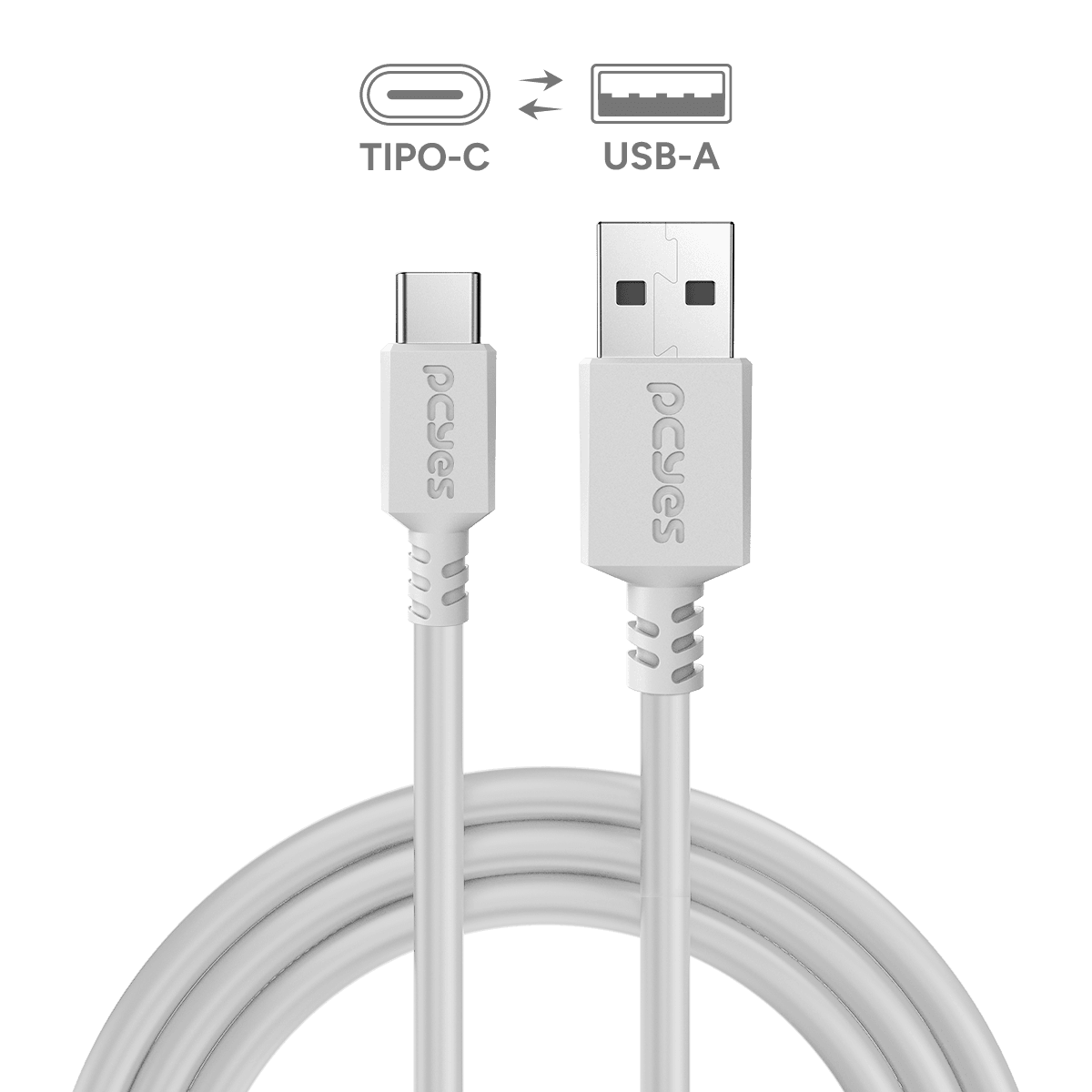 Cabo PCYES USB A 2.0 para USB Tipo-C 50cm 3A Branco PUACB-05 em destaque
