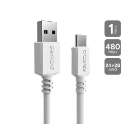 Cabo PCYES USB A para USB Tipo-C 1 Metro Branco PVC 3A 480Mbps PUACB-01 1