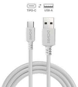 Cabo PCYES USB A para USB Tipo-C 1 Metro Branco PVC 3A 480Mbps PUACB-01 2