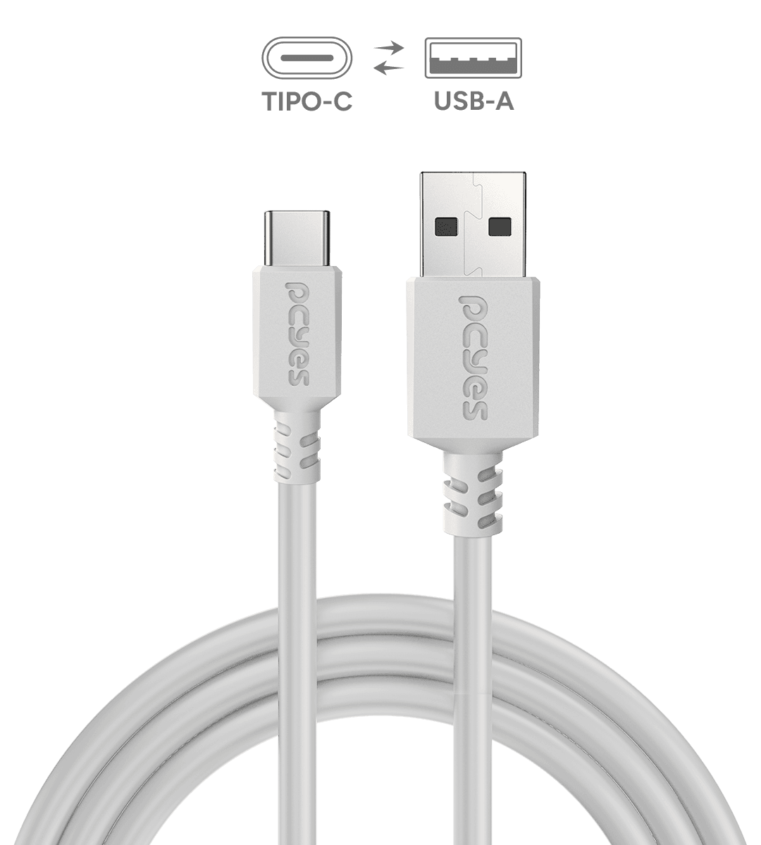 Cabo PCYES USB A para USB Tipo-C 1 Metro Branco PVC 3A 480Mbps PUACB-01 em destaque