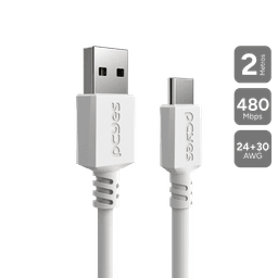 Cabo PCYES USB A para USB Tipo-C 2 Metros Branco 3A 480Mbps PUACB-02 1