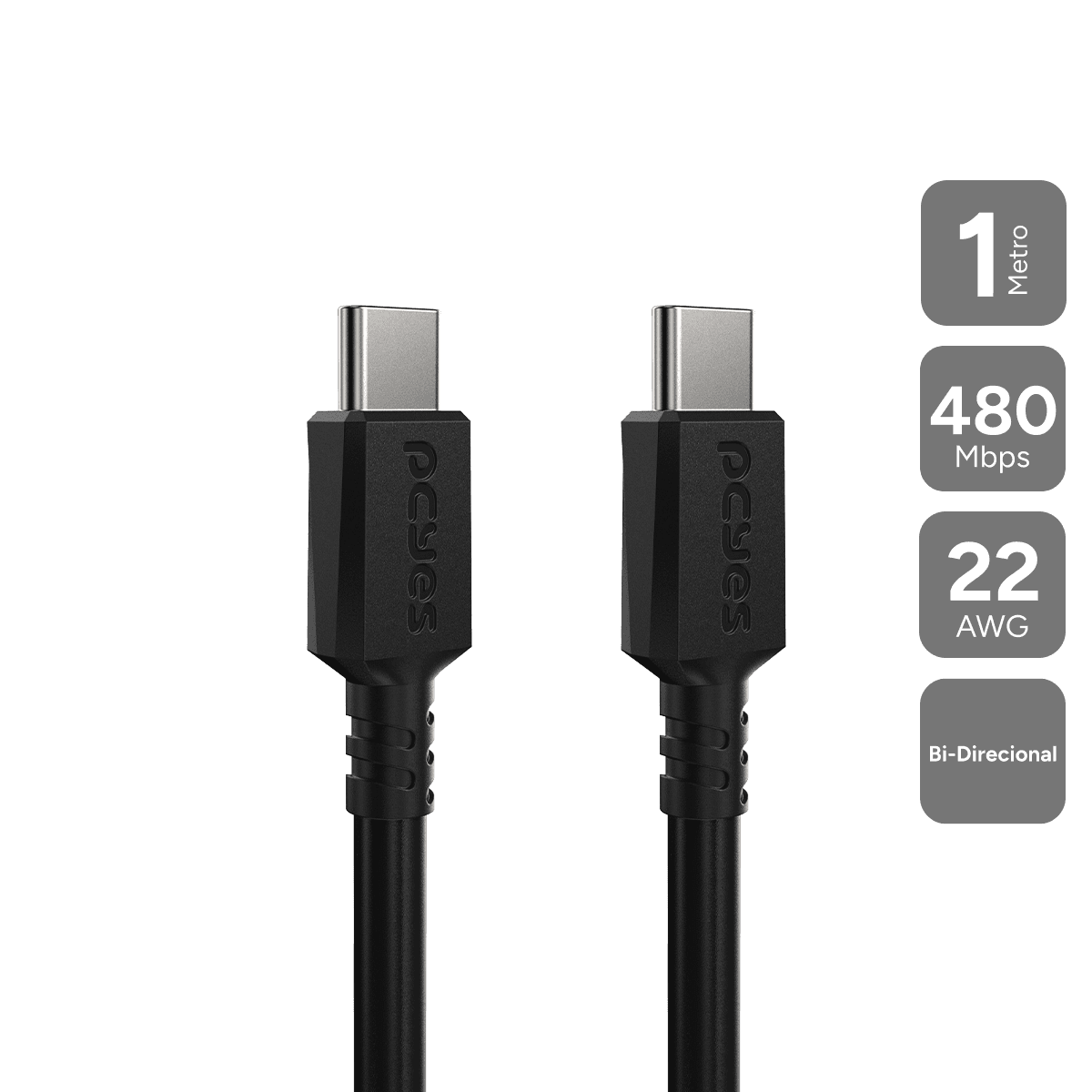 Cabo USB-C para USB-C 2.0 PCYES 1M 65W 5A PUCP-01