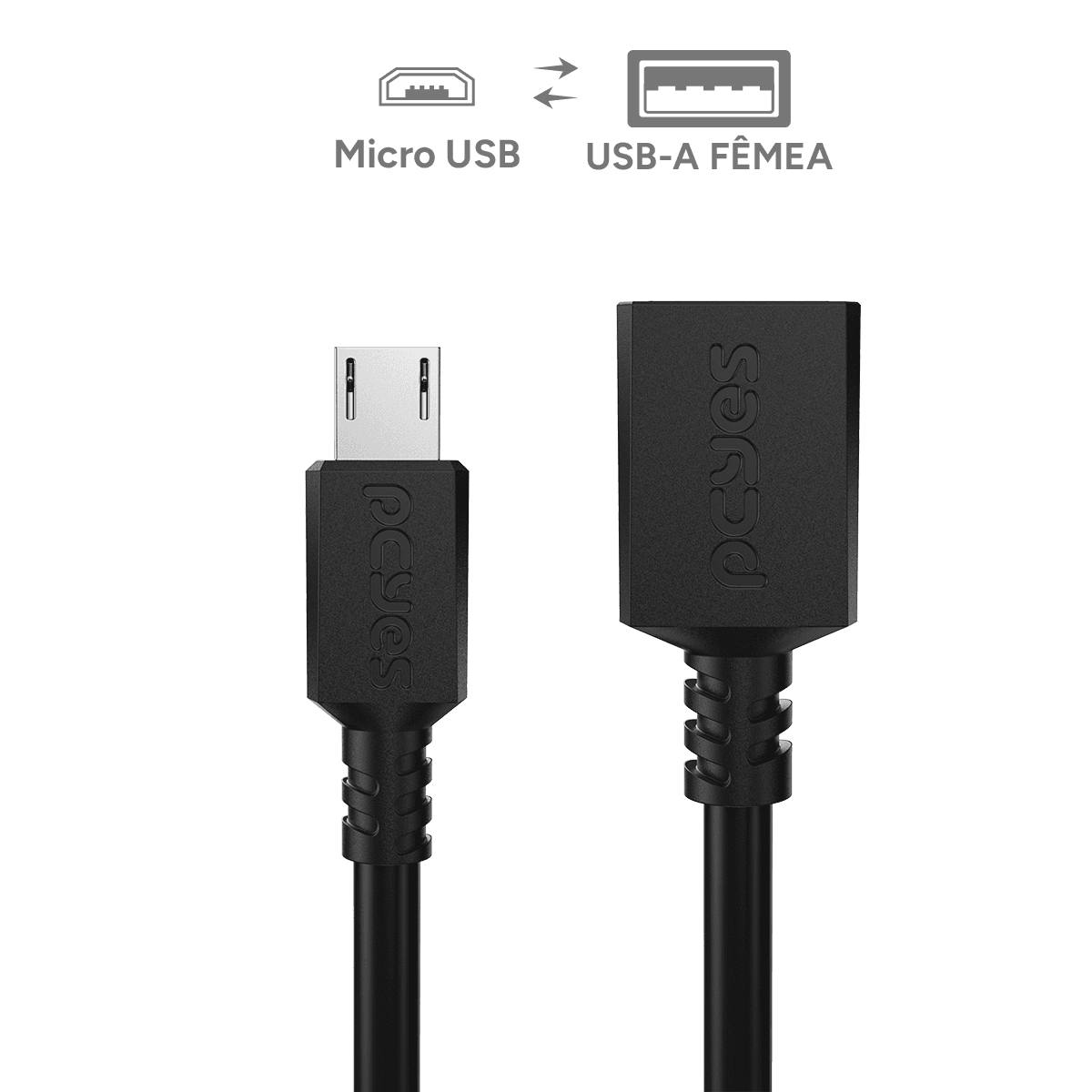 Cabo Adaptador OTG Micro USB para USB A PCYES 15CM PAMUP-15 em destaque