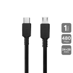 Cabo PCYES USB Tipo-C para Micro USB B 2.0 1 Metro 3A 480Mbps PUCMP-1 1