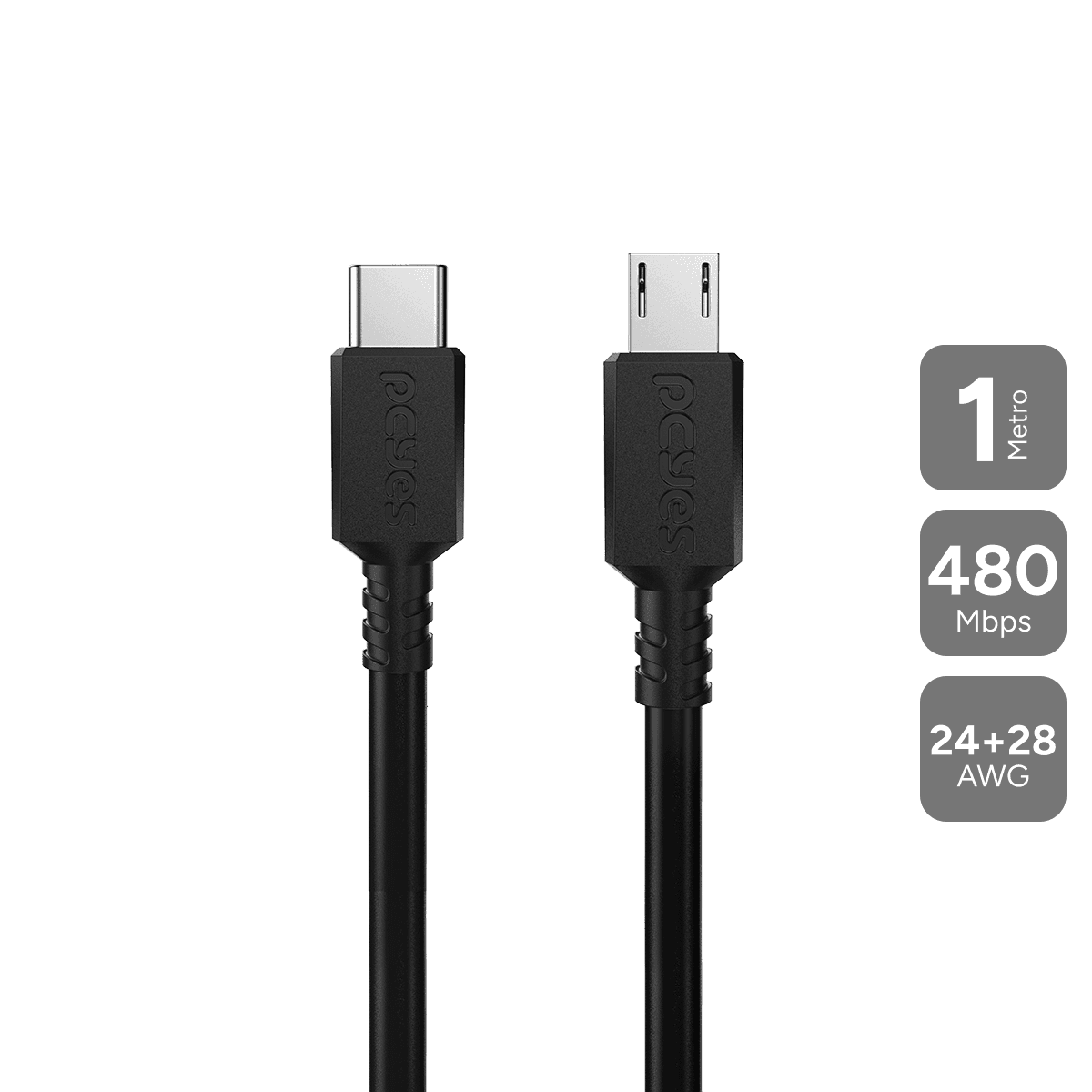 Cabo PCYES USB Tipo-C para Micro USB B 2.0 1 Metro 3A 480Mbps PUCMP-1