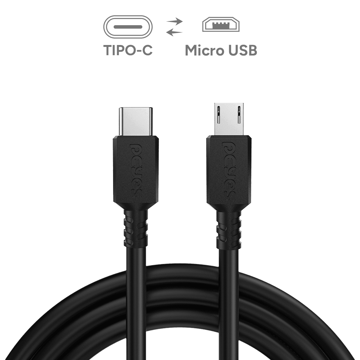 Cabo PCYES USB Tipo-C para Micro USB B 2.0 1 Metro 3A 480Mbps PUCMP-1 em destaque