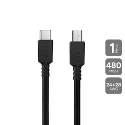 Cabo PCYES USB Tipo-C para Mini USB B 2.0 1 Metro 480Mbps 3A PVC Preto PUCMBP-1 1
