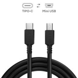 Cabo PCYES USB Tipo-C para Mini USB B 2.0 1 Metro 480Mbps 3A PVC Preto PUCMBP-1 2