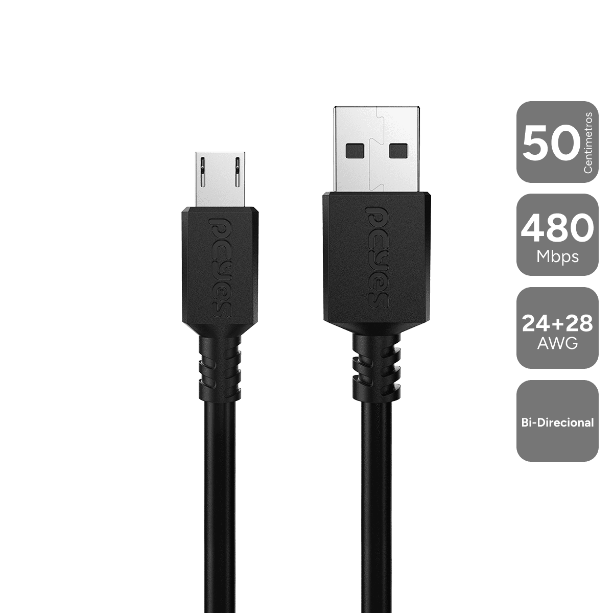 Cabo PCYES Micro USB para USB A 2.0 50cm PMUAP-05