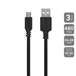 Cabo PCYES Micro USB para USB A 2.0 3 Metros 480Mbps PMUAP-3 1
