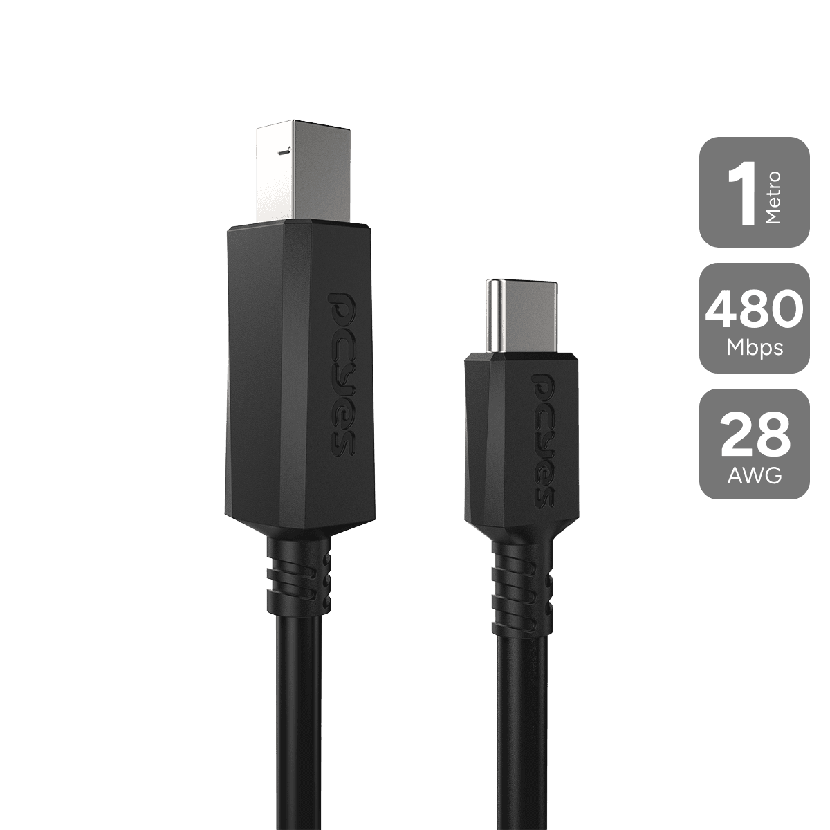 Cabo PCYES USB-C para USB B 2.0 1 Metro PUCBP-1