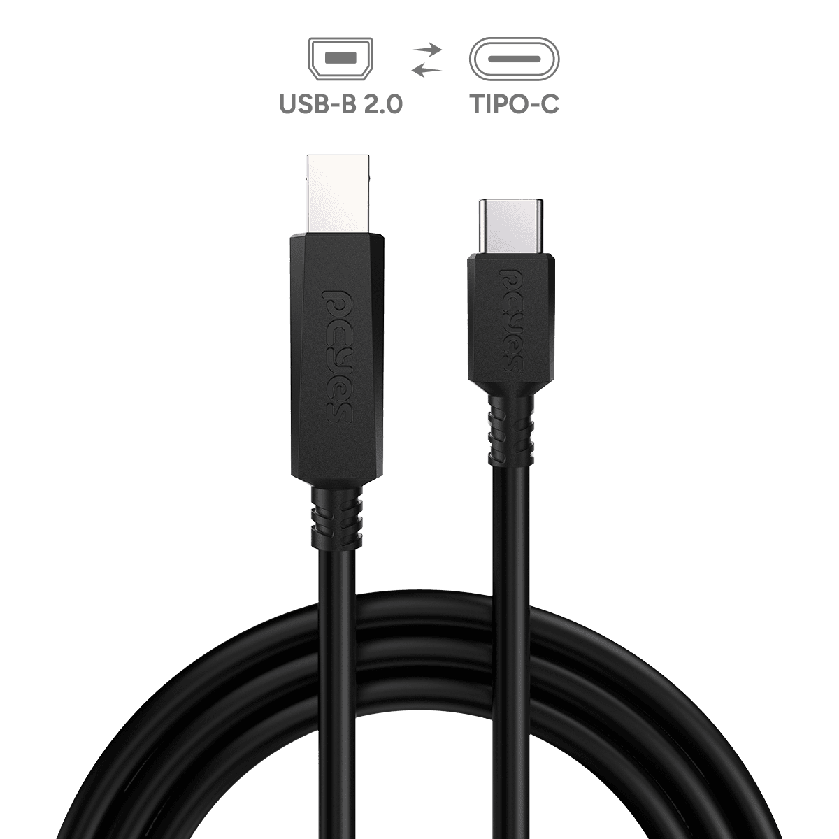 Cabo PCYES USB-C para USB B 2.0 1 Metro PUCBP-1 em destaque