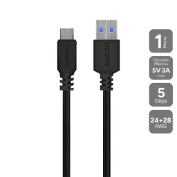 Cabo USB A 3.0 para USB Tipo-C PCYES 1M 5Gbps 3A P3UACP-1 1