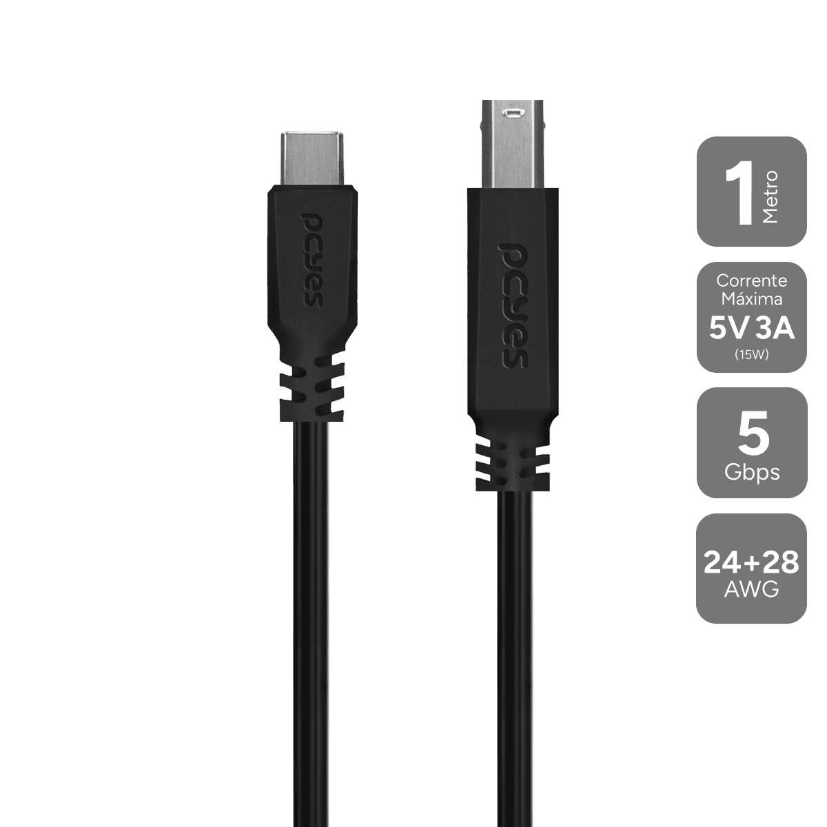 Cabo USB Tipo-C para USB B 3.0 PCYES 1M P3UCBP-1