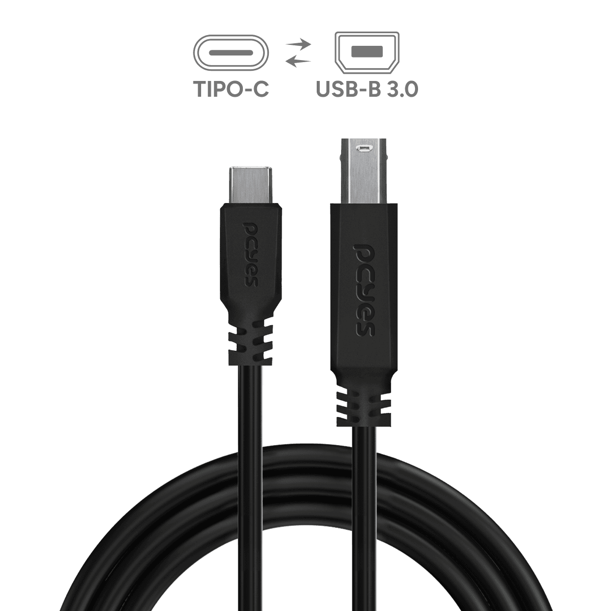 Cabo USB Tipo-C para USB B 3.0 PCYES 1M P3UCBP-1 em destaque