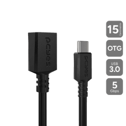 Cabo Adaptador OTG USB Tipo-C para USB A 3.0 15cm 5Gbps PCYES Preto P3AMUP-15 1