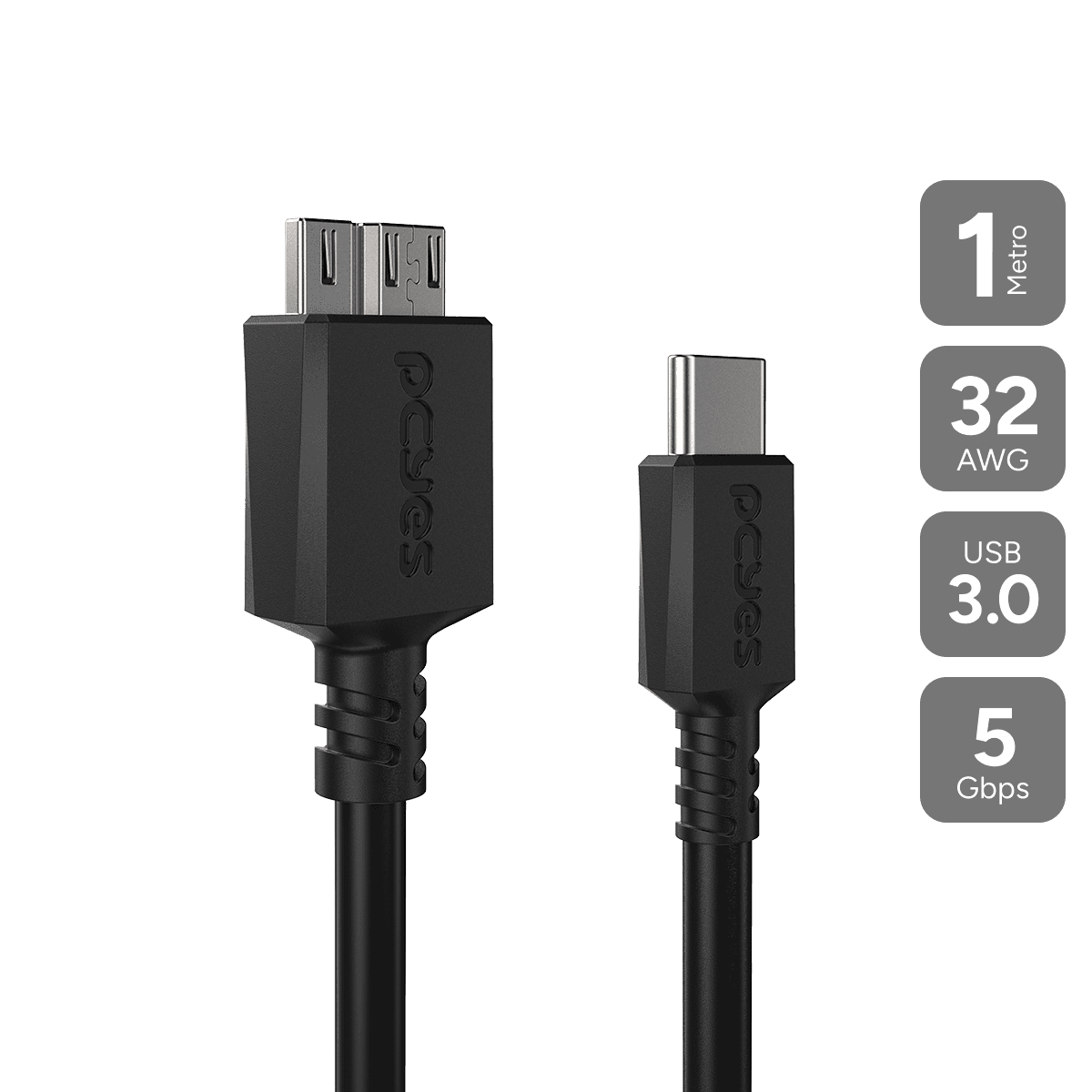 Cabo PCYES USB-C para Micro USB 3.0 1M 5Gbps 3A P3UCMBP-1