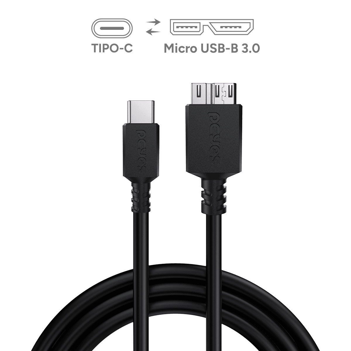 Cabo PCYES USB-C para Micro USB 3.0 1M 5Gbps 3A P3UCMBP-1 em destaque