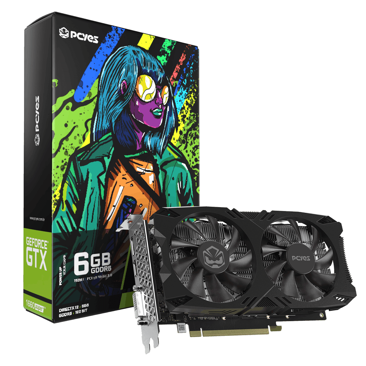 Placa de Vídeo PCYES GPU NVIDIA GeForce GTX 1660 SUPER 6GB GDDR6 192-bit Dual Fan PVX1660S62F