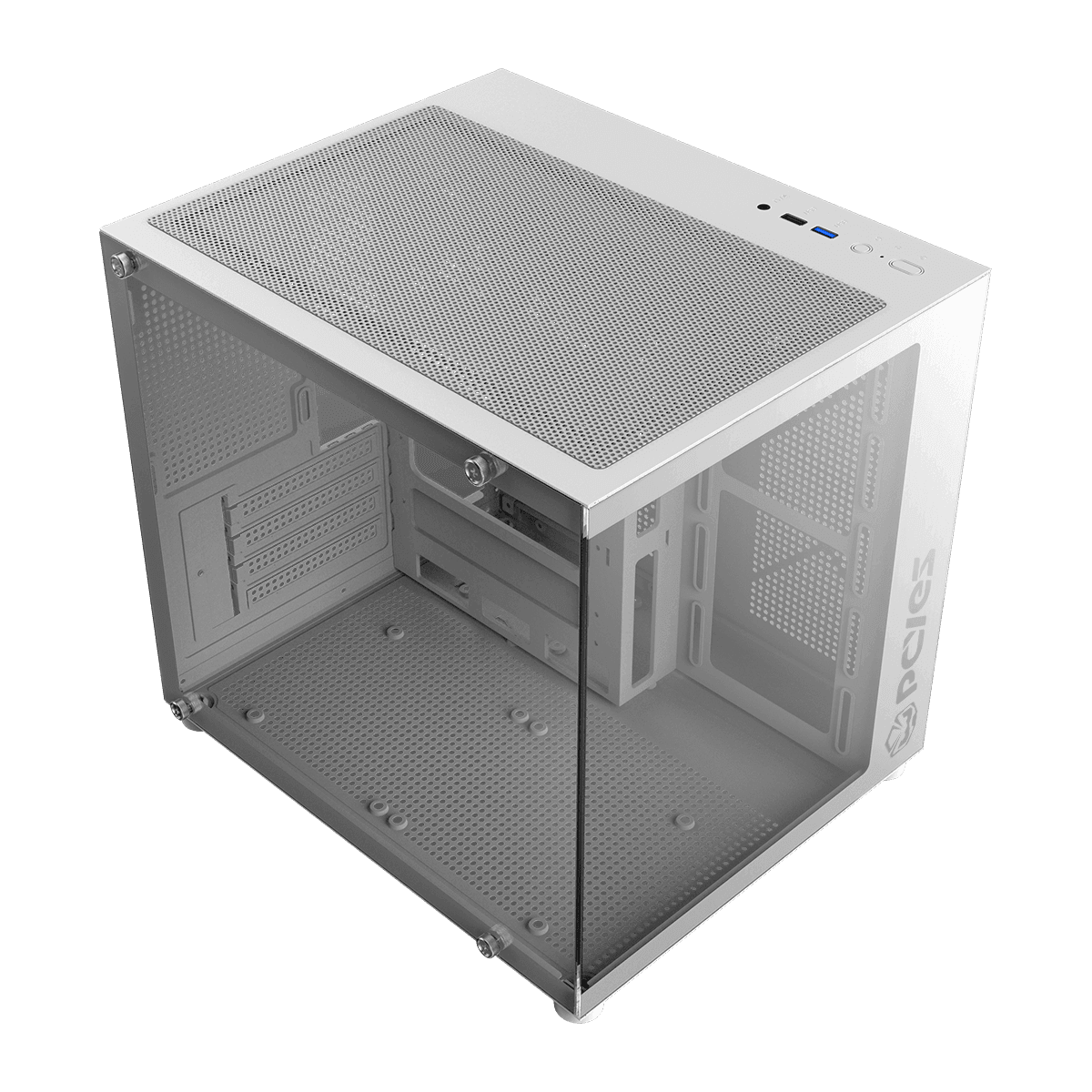 Gabinete Gamer PCYES Forcefield Mini White Ghost Vidro Temperado detalhe