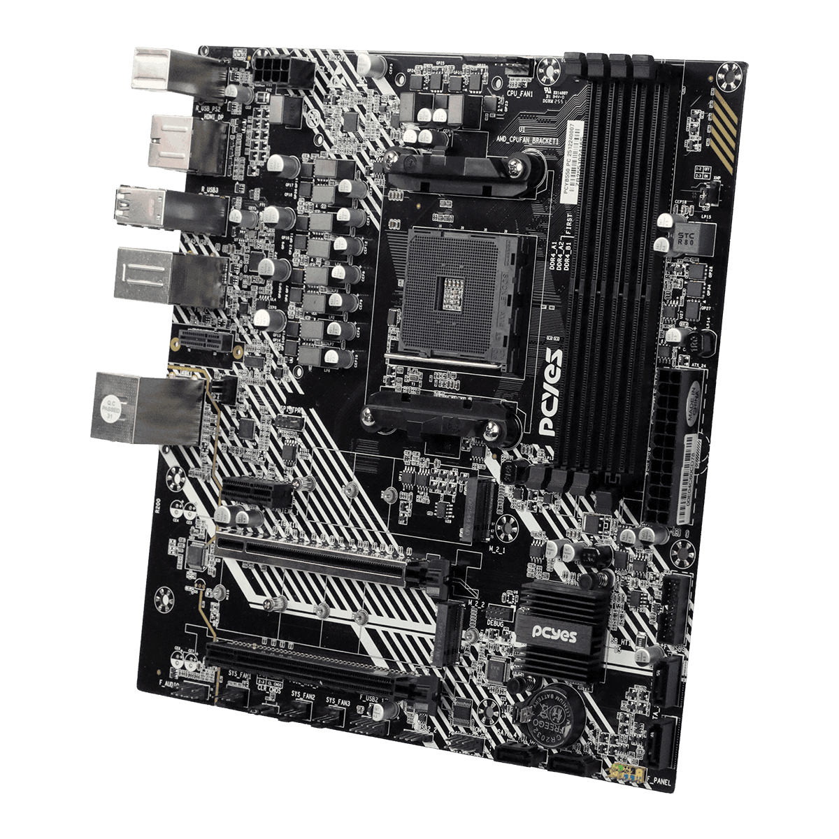 Placa Mãe PCYES B550 AM4 DDR4 PCIe 4.0 USB-C PCYB550-RZ5128 em destaque