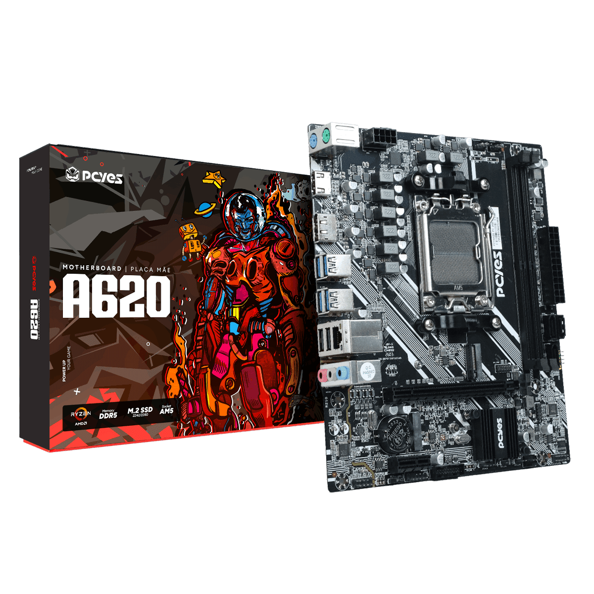 Placa Mãe PCYES A620 AM5 DDR5 M.2 NVMe USB-C PCYA620-RZ964