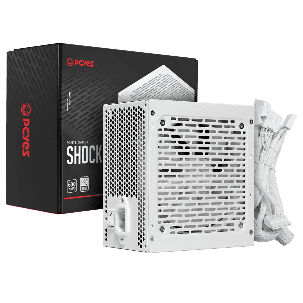 Fonte PCYES Gamer 500W 80 Plus White Shocker PFC Ativo PF500SHW