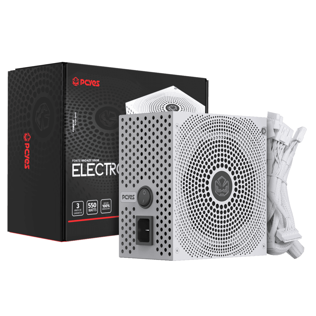 Fonte PCYES Gamer 550W 80 Plus Bronze Electro V2 White Ghost PFC Ativo ELECV2WG550W