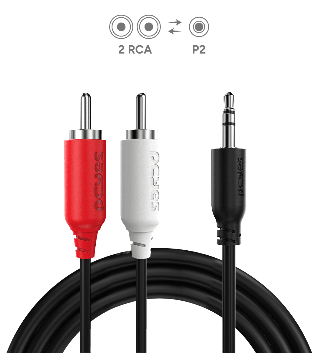 Cabo Áudio 2 RCA para P2 3.5mm PCYES 1M Estéreo P2R35-1 em destaque