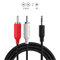 Cabo Áudio 2 RCA para P2 3.5mm PCYES 2M Estéreo P2R35-2 2