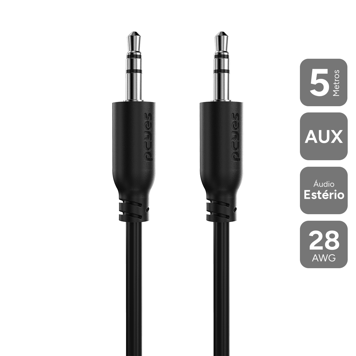 Cabo P2 3.5mm PCYES Macho para Macho 5m P35M-5