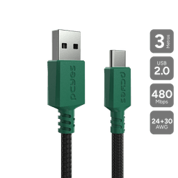 Cabo PCYES USB 2.0 USB A para USB Tipo-C Verde para Xbox 3m Nylon CBPY03VD 1