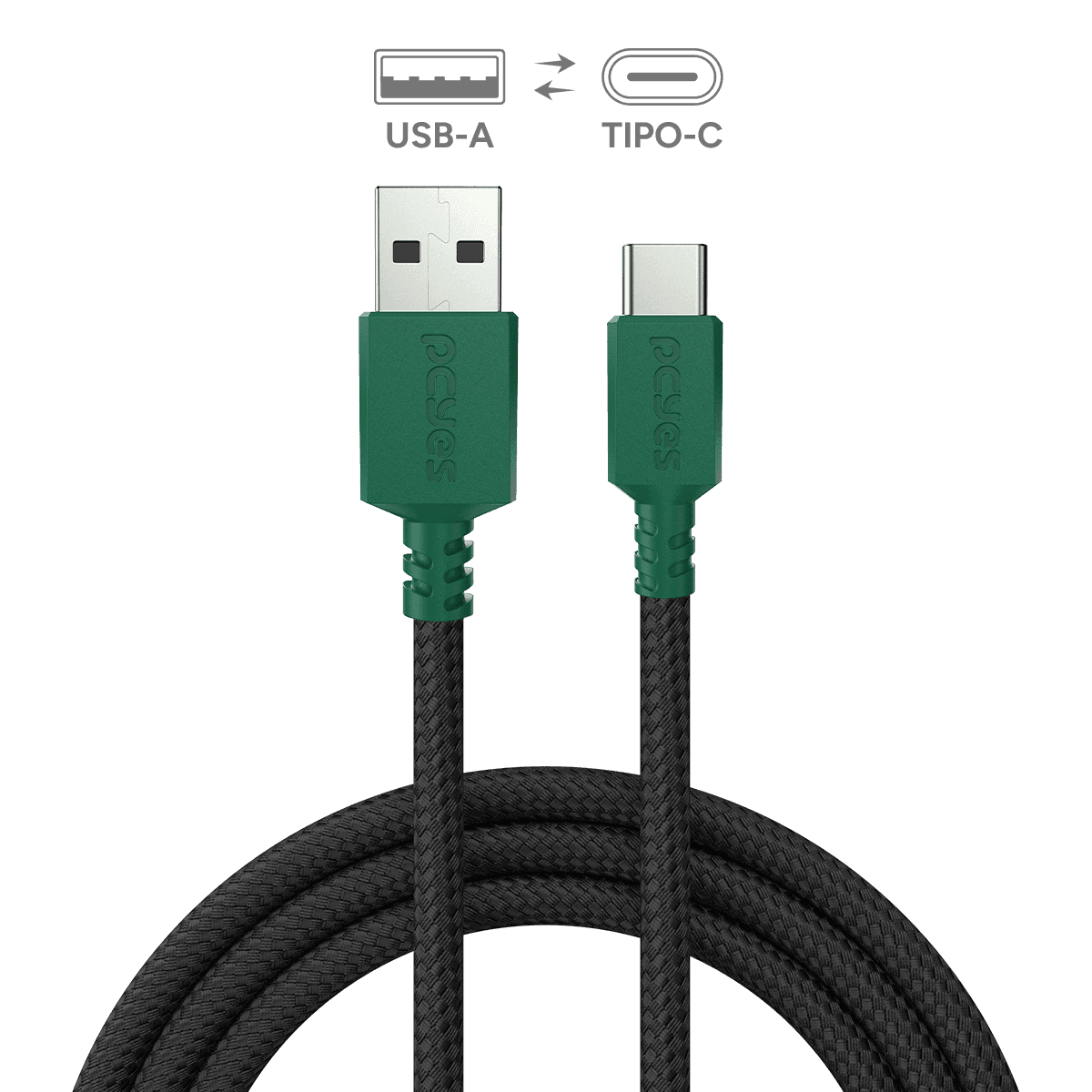 Cabo PCYES USB 2.0 USB A para USB Tipo-C Verde para Xbox 3m Nylon CBPY03VD em destaque