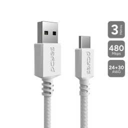 Cabo PCYES USB 2.0 USB A para USB Tipo-C Branco 3m Nylon CBPY03BN 1