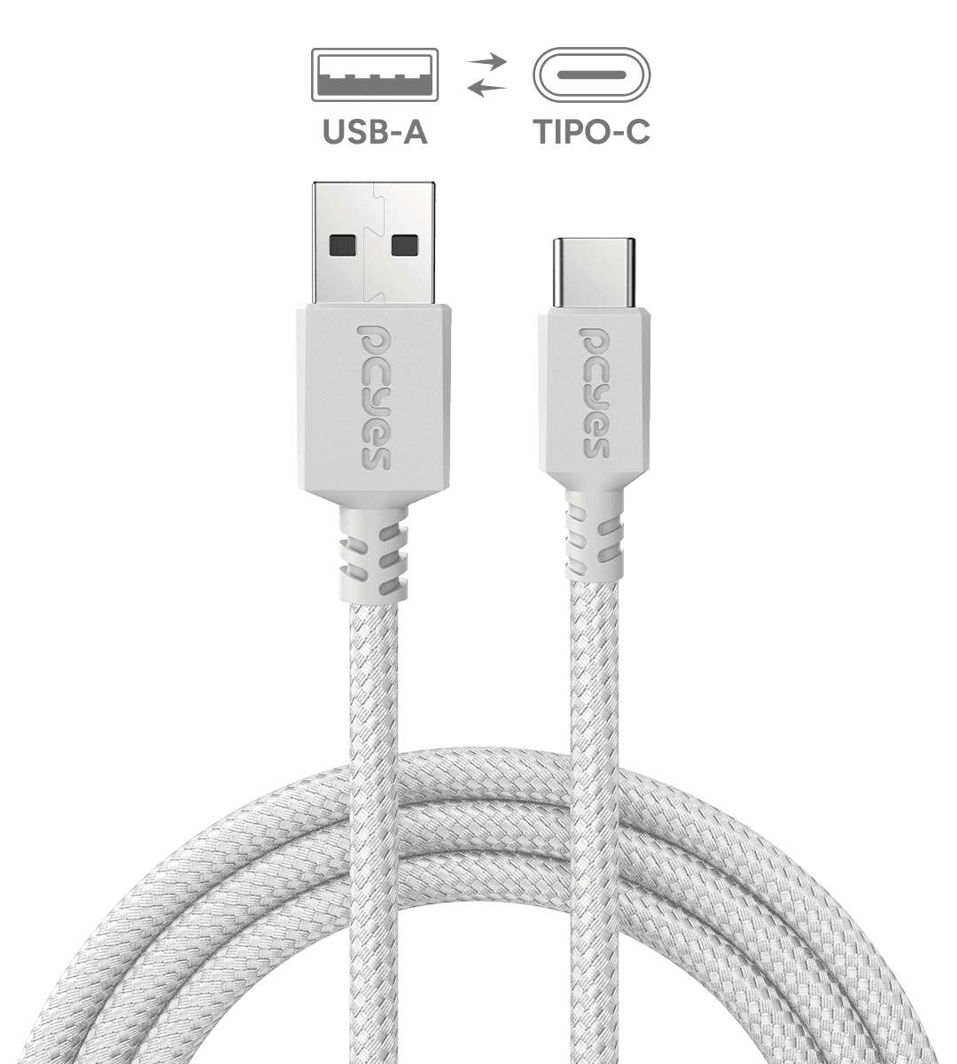Cabo PCYES USB 2.0 USB A para USB Tipo-C Branco 3m Nylon CBPY03BN em destaque