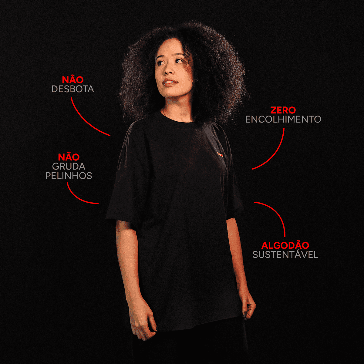 Camiseta PCYES Oversized Basic Black Tamanho G em destaque